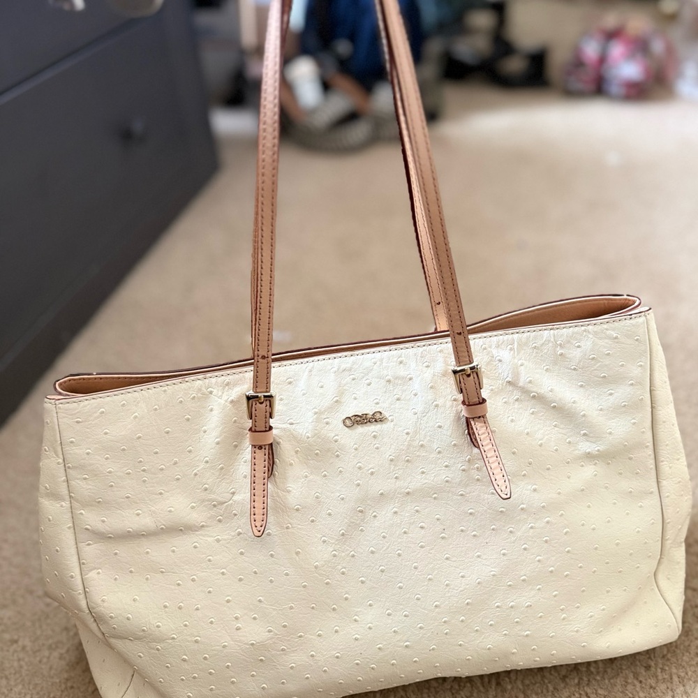 Cream leather Tote Bag with Tan Straps